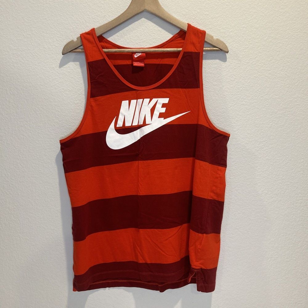 Nike Tank Top Men's Large Red Maroon Stripped Ace White Logo Red Tag 639301-677